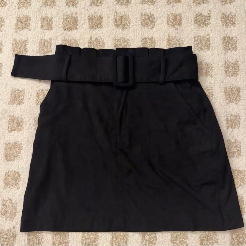 Zara black faux suede mini skirt with belt
